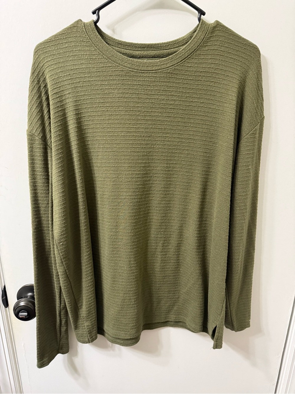 Womens Olive Green Long-Sleeve Crew Neck Shirt
